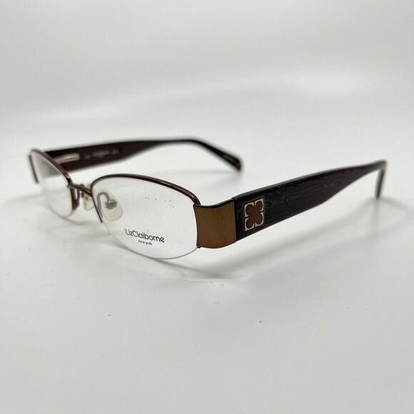 Liz Claiborne Eyeglasses L339 8FH 51-18-135 Wood Print Brown Half Rimless H6778 - Picture 1 of 9